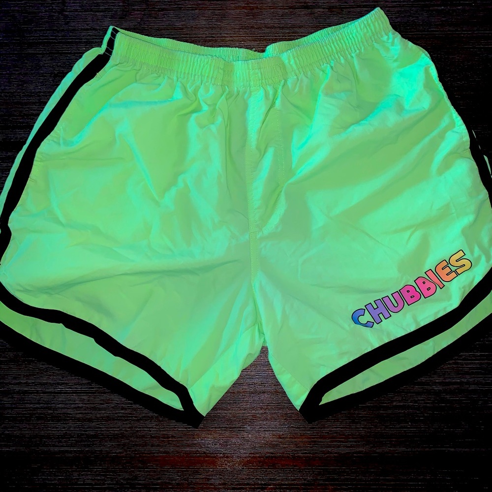 Chubbies neon green pull on swim trunks